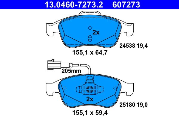 ATE 13.0460-7273.2 - Kit pastiglie freno, Freno a disco autozon.pro