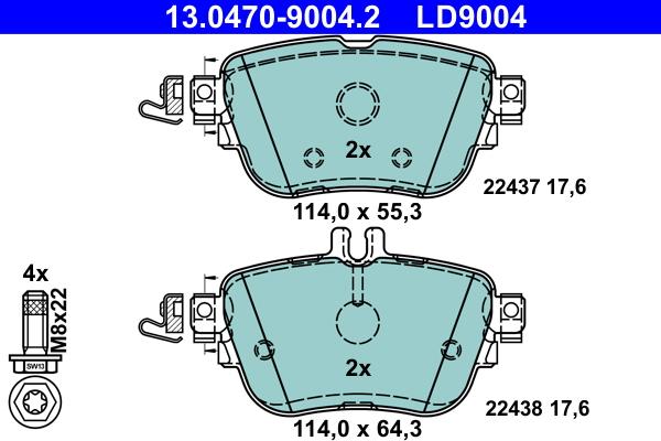 ATE 13.0470-9004.2 - Kit pastiglie freno, Freno a disco autozon.pro