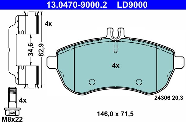 ATE 13.0470-9000.2 - Kit pastiglie freno, Freno a disco autozon.pro