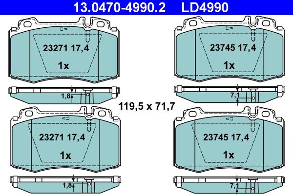 ATE 13.0470-4990.2 - Kit pastiglie freno, Freno a disco autozon.pro