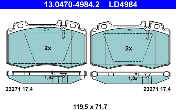 ATE 13.0470-4984.2 - Kit pastiglie freno, Freno a disco autozon.pro