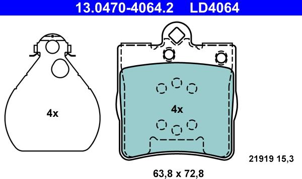 ATE 13.0470-4064.2 - Kit pastiglie freno, Freno a disco autozon.pro