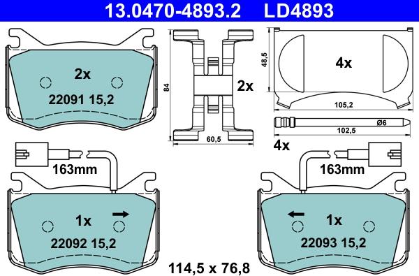 ATE 13.0470-4893.2 - Kit pastiglie freno, Freno a disco autozon.pro