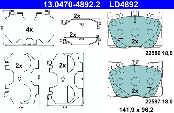 ATE 13.0470-4892.2 - Kit pastiglie freno, Freno a disco autozon.pro