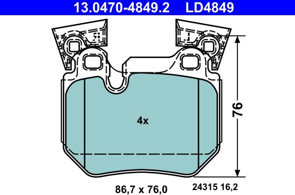 ATE 13.0470-4849.2 - Kit pastiglie freno, Freno a disco autozon.pro