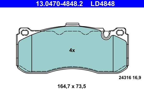 ATE 13.0470-4848.2 - Kit pastiglie freno, Freno a disco autozon.pro