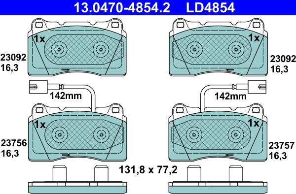 ATE 13.0470-4854.2 - Kit pastiglie freno, Freno a disco autozon.pro