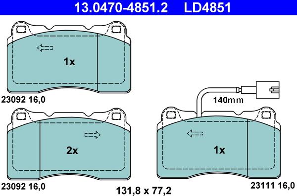 ATE 13.0470-4851.2 - Kit pastiglie freno, Freno a disco autozon.pro