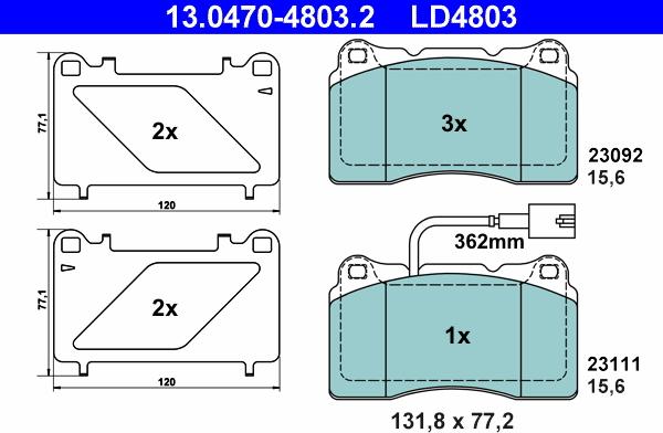 ATE 13.0470-4803.2 - Kit pastiglie freno, Freno a disco autozon.pro