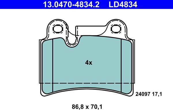 ATE 13.0470-4834.2 - Kit pastiglie freno, Freno a disco autozon.pro