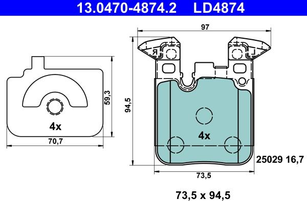 ATE 13.0470-4874.2 - Kit pastiglie freno, Freno a disco autozon.pro