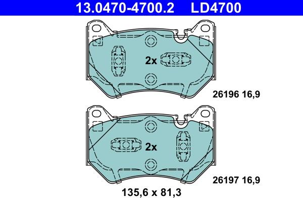 ATE 13.0470-4700.2 - Kit pastiglie freno, Freno a disco autozon.pro