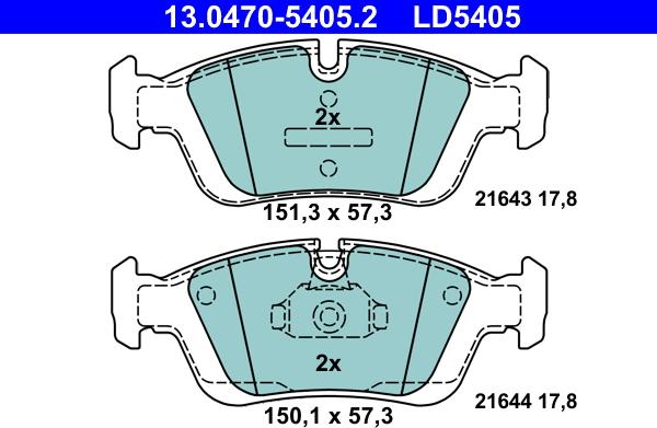 ATE 13.0470-5405.2 - Kit pastiglie freno, Freno a disco autozon.pro