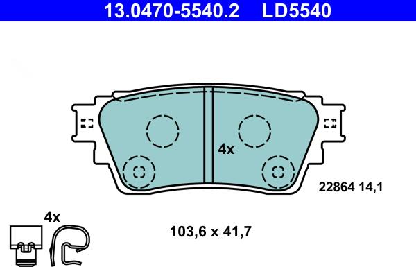 ATE 13.0470-5540.2 - Kit pastiglie freno, Freno a disco autozon.pro