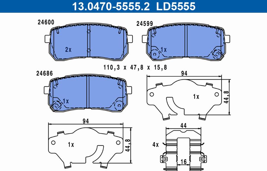 ATE 13.0470-5555.2 - Kit pastiglie freno, Freno a disco autozon.pro