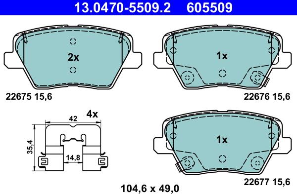 ATE 13.0470-5509.2 - Kit pastiglie freno, Freno a disco autozon.pro