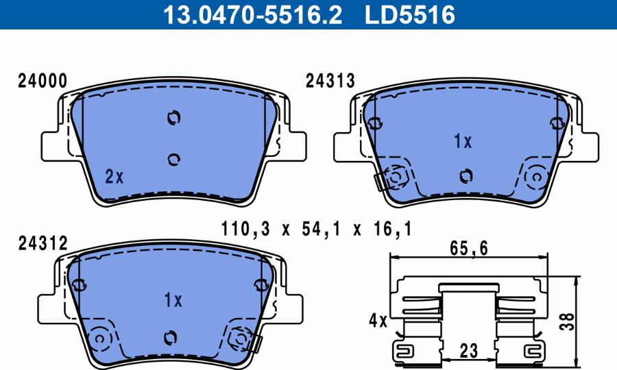 ATE 13.0470-5516.2 - Kit pastiglie freno, Freno a disco autozon.pro