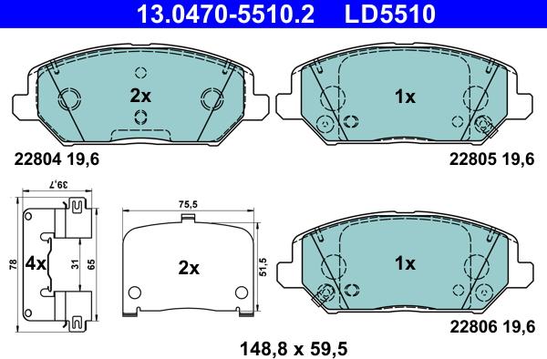 ATE 13.0470-5510.2 - Kit pastiglie freno, Freno a disco autozon.pro