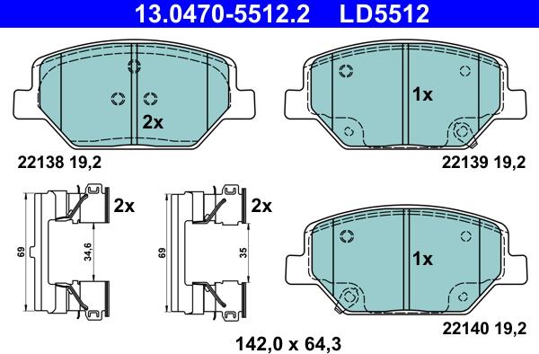 ATE 13.0470-5512.2 - Kit pastiglie freno, Freno a disco autozon.pro