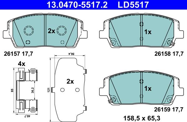 ATE 13.0470-5517.2 - Kit pastiglie freno, Freno a disco autozon.pro