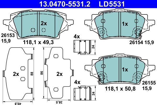 ATE 13.0470-5531.2 - Kit pastiglie freno, Freno a disco autozon.pro