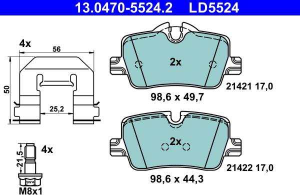 ATE 13.0470-5524.2 - Kit pastiglie freno, Freno a disco autozon.pro