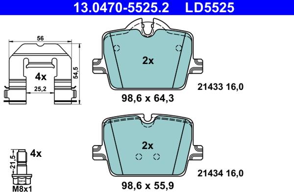 ATE 13.0470-5525.2 - Kit pastiglie freno, Freno a disco autozon.pro