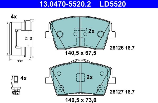 ATE 13.0470-5520.2 - Kit pastiglie freno, Freno a disco autozon.pro