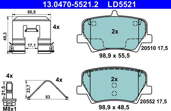 ATE 13.0470-5521.2 - Kit pastiglie freno, Freno a disco autozon.pro