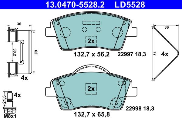 ATE 13.0470-5528.2 - Kit pastiglie freno, Freno a disco autozon.pro