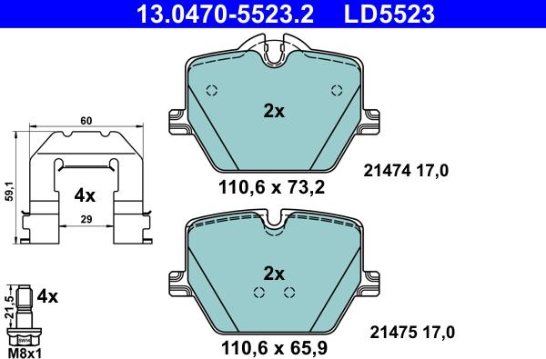 ATE 13.0470-5523.2 - Kit pastiglie freno, Freno a disco autozon.pro