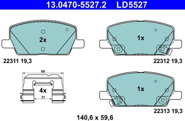 ATE 13.0470-5527.2 - Kit pastiglie freno, Freno a disco autozon.pro