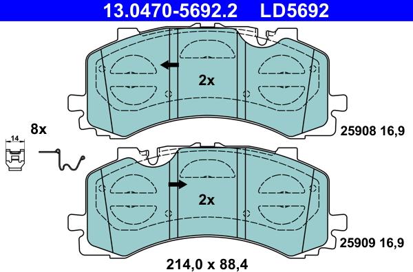 ATE 13.0470-5692.2 - Kit pastiglie freno, Freno a disco autozon.pro