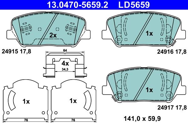 ATE 13.0470-5659.2 - Kit pastiglie freno, Freno a disco autozon.pro