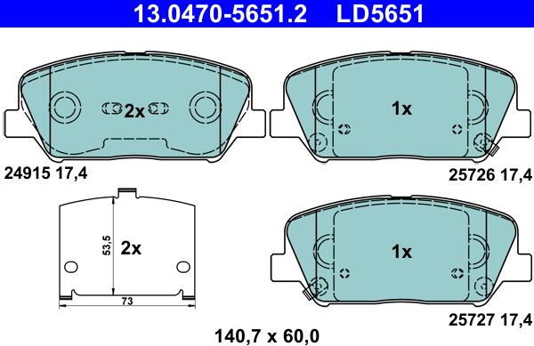 ATE 13.0470-5651.2 - Kit pastiglie freno, Freno a disco autozon.pro