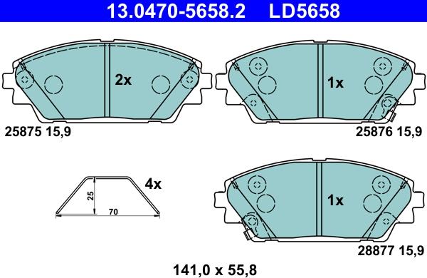 ATE 13.0470-5658.2 - Kit pastiglie freno, Freno a disco autozon.pro