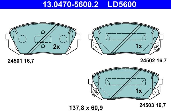 ATE 13.0470-5600.2 - Kit pastiglie freno, Freno a disco autozon.pro