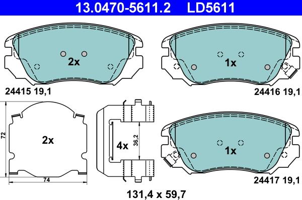 ATE 13.0470-5611.2 - Kit pastiglie freno, Freno a disco autozon.pro