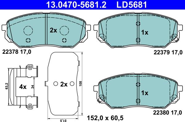 ATE 13.0470-5681.2 - Kit pastiglie freno, Freno a disco autozon.pro