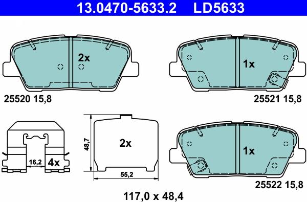 ATE 13.0470-5633.2 - Kit pastiglie freno, Freno a disco autozon.pro