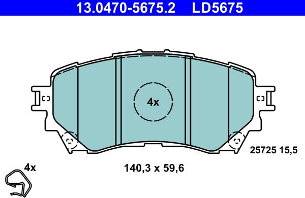 ATE 13.0470-5675.2 - Kit pastiglie freno, Freno a disco autozon.pro