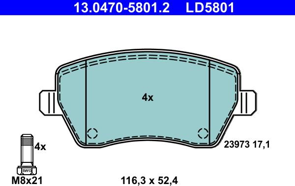 ATE 13.0470-5801.2 - Kit pastiglie freno, Freno a disco autozon.pro