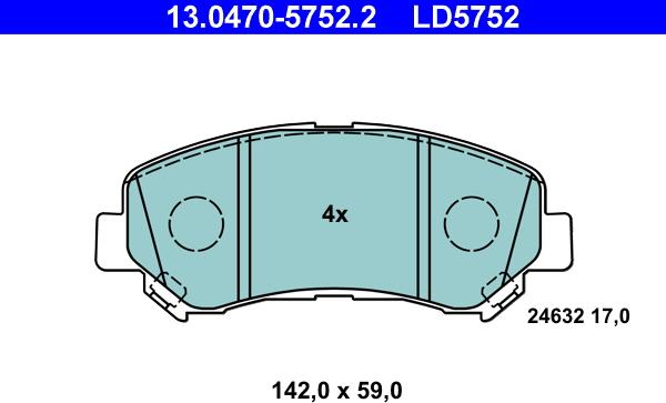 ATE 13.0470-5752.2 - Kit pastiglie freno, Freno a disco autozon.pro