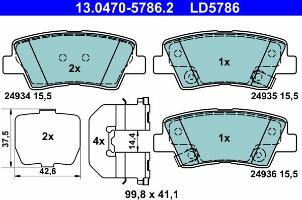 ATE 13.0470-5786.2 - Kit pastiglie freno, Freno a disco autozon.pro