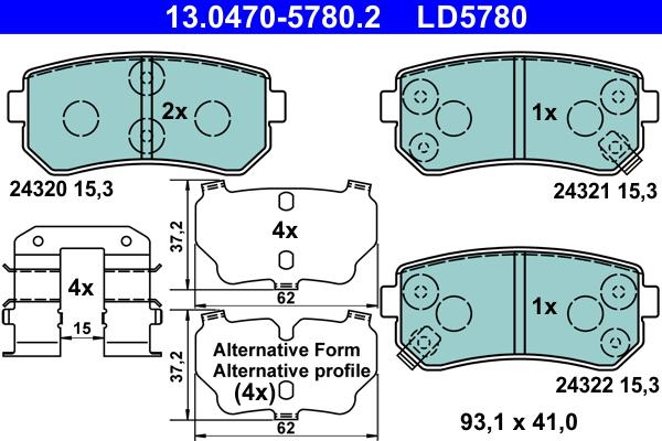 ATE 13.0470-5780.2 - Kit pastiglie freno, Freno a disco autozon.pro