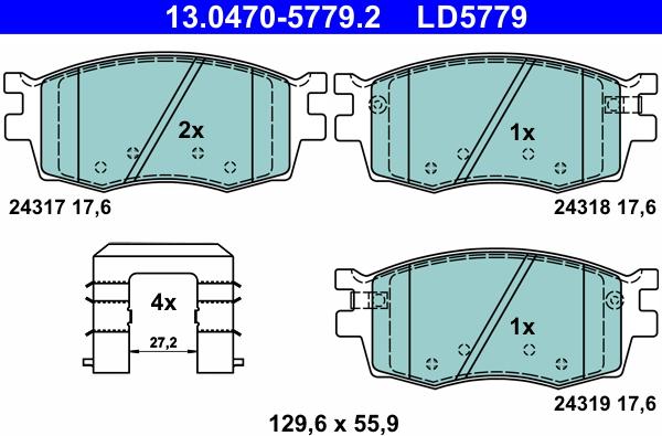 ATE 13.0470-5779.2 - Kit pastiglie freno, Freno a disco autozon.pro