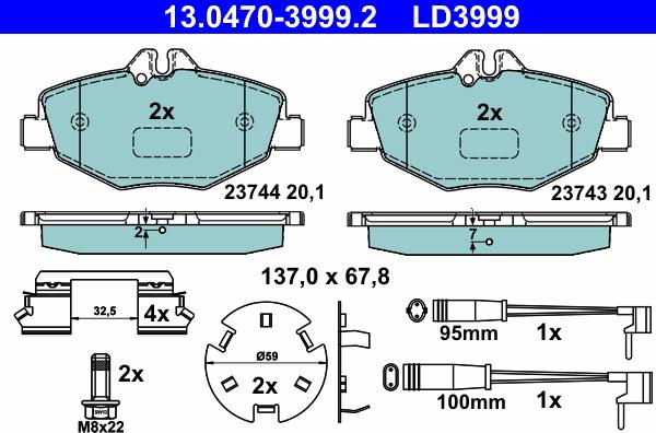 ATE 13.0470-3999.2 - Kit pastiglie freno, Freno a disco autozon.pro