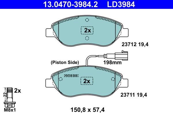 ATE 13.0470-3984.2 - Kit pastiglie freno, Freno a disco autozon.pro