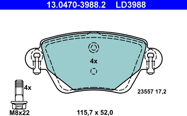 ATE 13.0470-3988.2 - Kit pastiglie freno, Freno a disco autozon.pro