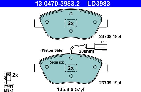 ATE 13.0470-3983.2 - Kit pastiglie freno, Freno a disco autozon.pro